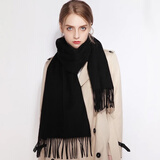 达芬奇密码100%羊毛围巾女冬款格子韩版百搭保暖披肩红色年会款新品围脖礼品 黑色