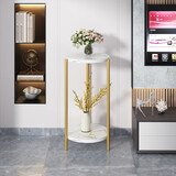 小匠材花架客厅落地式铁艺立柱植物摆放架花盆托层置物架阳台金白30*80