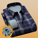 立蒙冬季男士保暖衬衫加绒加厚长袖格子衬衣中年爸爸装 316蓝灰格4XL