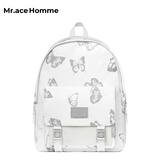 Mr.ace Homme发光蝴蝶双肩包女大学生书包高级感休闲大容量电脑背包 白色
