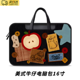 时鸟美式牛仔电脑包女生高颜值16英寸笔记本手提联想拯救者复古创意 【苹果小猫-16寸】 长43宽29cm