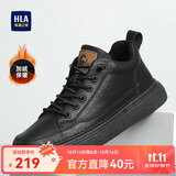 海澜之家HLA男鞋秋冬款休闲皮鞋子男士板鞋HAAXXM4DBF453 黑色短绒款42