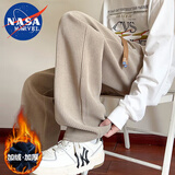 NASA MARVEL休闲裤男秋冬季直筒阔腿宽松加绒加厚灯芯绒裤子 卡其加绒 XL
