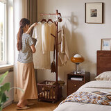 家逸实木卧室落地挂衣架家用小型衣架立式可移动置物架衣帽