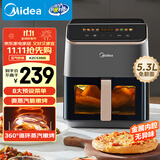 美的（Midea）AI烹饪空气炸锅免翻面 可视大视窗大容量5.3L 智能触控 微波炉烤箱一体机三合一金属内腔KZC539J5