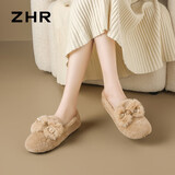 ZHR毛毛棉鞋女加绒外穿单鞋女舒适平底孕妇豆豆鞋女 AB51 杏色 39 