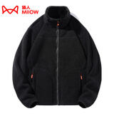猫人（MiiOW）抓绒衣女男摇粒绒外套秋冬新款毛衫户外保暖珊瑚绒卫衣加绒双面穿 KY1009A黑色-男 3XL