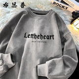 布恩普麂皮绒长袖T恤男春秋季卫衣宽松上衣服ins青少年内搭打底衫 E810-深灰色 常规 XL 【建议体重120-140斤左右】