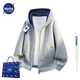 NASALIKE美式开衫外套26新款春秋季宽松休闲百搭廓形长袖重磅连帽卫衣男女 麻灰色 XL  （推荐115-135斤）