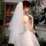 酷依宝白色头纱拍照道具情人节头饰新娘订婚求婚纱领证登记结婚礼轻简约