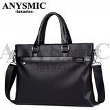 ANYSMIC奢侈高端品牌男士公文包商务手提包电脑包真皮高端软皮大容量韩版 黑色 小号38*28*6