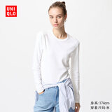 优衣库女装柔软罗纹圆领T恤长袖纯色基础款474400 479590 470124 474400/00白色 M