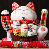 吉善缘电动摇手陶瓷招财猫店铺公司开业礼品办公室桌面摆件乔迁新居礼物 11寸一帆风顺