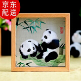 老秀馆蜀绣熊猫伴手礼双面刺绣摆件工艺品中国特色礼物送老外文创纪念品 【小巧轻便款】榉木外框-节节高（JD发货）