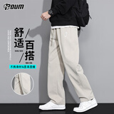 POUM美式简约直筒裤子男士春夏款宽松运动垂感阔腿裤6642卡其XL