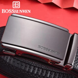 BOSSSUNWEN博斯绅威皮带男士真皮腰带头层牛皮带身自动扣奢侈品牌裤带送男友 黑色 115cm (适合裤子33-35码)可裁剪