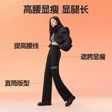 SIINSIIN【专享】阔腿裤女2024加绒裤子垂感休闲简约直筒裤黑色高腰收腹裤 【加绒常规款】暖栗咖 L 【120-140斤】