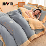 雅鹿牛奶绒四件套冬季加厚保暖珊瑚绒床单被套法兰绒床笠被罩床上用品 繁花-海清【加厚加绒 可裸睡】 1.8m 床单款 四件套-被套200*230cm