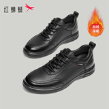 红蜻蜓休闲皮鞋冬季男商务加绒牛皮运动鞋板鞋棉鞋WTA350051D黑色39