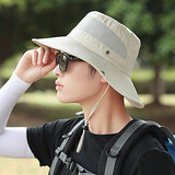 比弗利狼 户外登山帽子男士夏天遮阳帽沙滩防晒钓鱼帽太阳帽夏季渔夫帽男 米色-刺绣字母遮阳帽101款