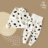 婧麒宝宝秋衣套装纯棉高腰护肚秋裤儿童分体衣服男婴儿保暖内衣裤 奶牛 90 cm 拍大一码【73-83cm 19-24斤】