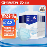 振德一次性医用外科口罩 立体透气防晒三层防粉尘过敏 蓝色10只*30袋