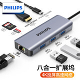 飞利浦Type-C扩展坞USB-C转HDMI千兆网口转接头雷电4拓展坞读卡器HUB苹果15MacBook华为笔记本电脑转换器