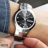 诺申迪TAISIGE 新款时尚钨钢男手表日历防水情侣防水全自动石英礼物名表 9084G本色男