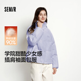 森马（Semir）羽绒服女肌理条纹学院风2025冬立领宽松插肩袖面包服109725113020