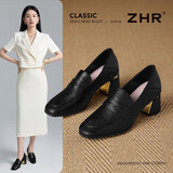 ZHR单鞋女气质粗高跟女鞋春秋百搭乐福鞋通勤两穿工作皮鞋 D118黑37