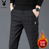 花花公子（PLAYBOY）裤子男款秋冬新款潮流商务宽松直筒休闲裤男士百搭加绒保暖长裤男 黑色 X-1022HH1950印 31