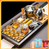 瓷牌茗茶具 茶具套装茶盘电磁炉烧水壶一体桌自动上水烧水壶茶台茶桌整套 34件空谷幽兰+金色龙鳞茶具