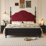 百达费迪中古风全实木软包床美式复古胡桃木色双人床主卧大床高箱储物婚床 床+天鹅绒乳胶两用床垫+床头柜*2 1.5m*2m(抽屉款)