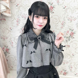 ROJITA日系清楚系长袖衬衫女夏休闲学院风斗篷式jk泡泡袖衬衫(1441147) 黑色