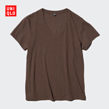优衣库女装竹节纱V领T恤/短袖棉白T上衣打底内搭春夏新款483576 38 深褐色 S /155/80A