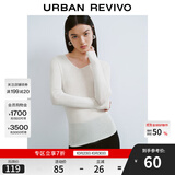 UR秋季新款女装简约基础百搭休闲修身V领针织衫UWB940008 象牙白 M