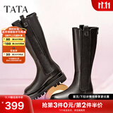 他她（TATA）厚底长筒靴女靴英伦加绒保暖骑士靴高筒靴秋冬新WXK02DG3 黑色(单里) 37