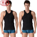 浪莎（LangSha）男士背心纯棉中青年男休闲沙滩背心工字型修身运动汗衫单件 黑色单件男背心 XL (175) 130-150斤建议