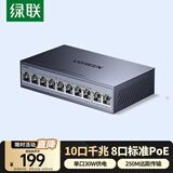 绿联8口标准poe交换机10口千兆供电 家用摄像头监控网络网线分线转换器 双上联企业交换器分流器35372