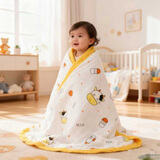 棉加加（Cotton++）纱布浴巾6层婴儿纯棉宝宝全棉100%新生儿童3-6-12岁洗澡包被裹巾 小牛黄【a类6层一体超柔110*110 cm拉伸尺寸