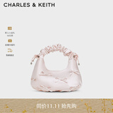 CHARLES&KEITH蝴蝶结褶皱手提斜挎小方包生日礼物女CK2-40151496 Baby Pink浅粉红色 中包