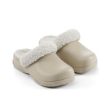 朴西知晤防水棉拖鞋女秋冬季厚底防滑加绒棉拖后跟带款 奶杏色  37-38