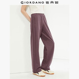 佐丹奴卫裤女纯棉侧骨压褶松紧腰阔腿裤针织休闲运动裤女05415455