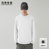 马克华菲男装潮牌春秋休闲宽松圆领街头情侣简约长袖卫衣 白色 M