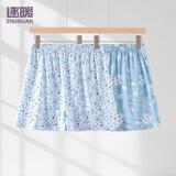 逐暖2条妈妈纯棉平角裤高腰宽松中老年人内裤奶奶大码女士四角短裤衩 蓝凤尾+夏日蓝 共 2条 2XL 建议（110-140斤）