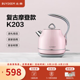 北鼎（Buydeem）电热水壶 家用烧水壶热水壶 304不锈钢烧水器 精铸铝合金把手 小型电水壶煮水壶 1.2L 【蜜桃粉】K203|304不锈钢