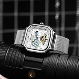 Dickies机械表学生男士全自动镂空方形夜光手表指针男友生日礼物CL579 银