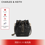 CHARLES&KEITH绗缝菱格链条水桶包双肩包包女包女友生日礼物CK2-10701506 Black黑色 M
