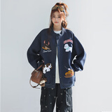 哈鲁迪棒球服外套女2025秋冬新款宽松百搭学生刺绣可爱卡通小狗夹克卫衣 藏青色 常规款320克 （刺绣字母随机） L （96-120）