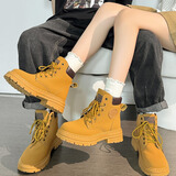 尤克达蒂（yookdd） 马丁靴男女户外大黄靴新款秋冬登山短靴英伦风鞋子男情侣工装靴 马丁靴驼色女【37】